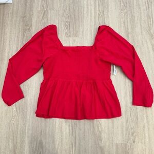 NWT Old Navy XXL Smocked Crepe Top in Red Babydoll Blouse